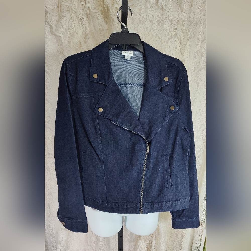 Jaclyn Smith Blue Jean Denim Moto Jacket NWOT